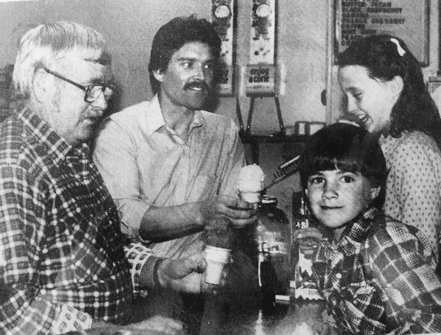Earl King, left, founder of King’s Homemade Ice Cream in Milton, is shown with his son Tom King, and grandchildren Ryan and Chelsea King. SUBMITTED PHOTO